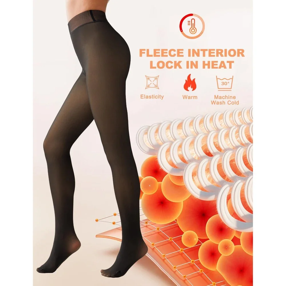 Tournesol Women's Black Fleece Lined Tights Warm Pantyhose Fake Xs-M - NWT